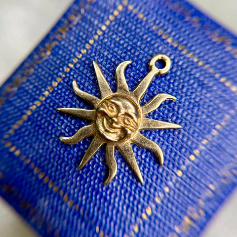 Unique Vintage 14kt Gold Anthropomorphic Sun Pendant