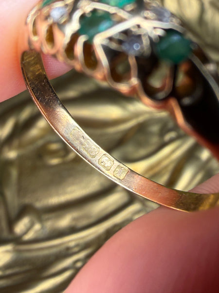18ct Emerald Diamond Boat Ring