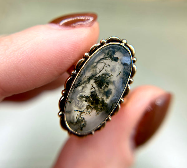 RARE Vintage 10kt Gold Moss Agate Ring