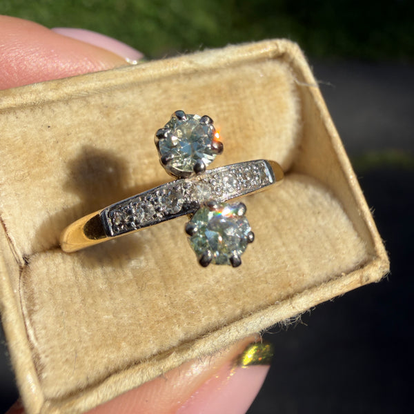 Antique 18ct Gold + Platinum Double Diamond Ring
