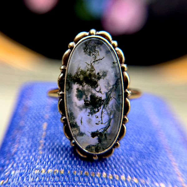 RARE Vintage 10kt Gold Moss Agate Ring