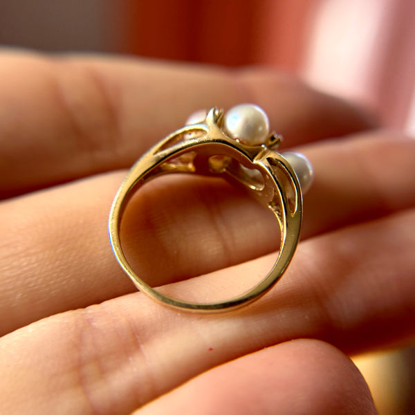 Vintage 10kt Gold Pearl + Diamond Ring