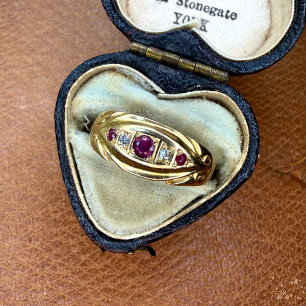Antique 18kt Ruby Diamond Boat Ring