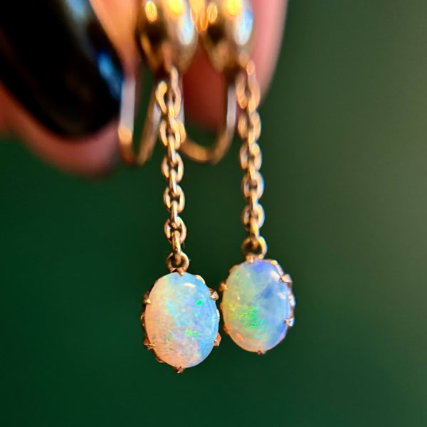 Antique 18kt Gold Opal Drop Screwback Earrings