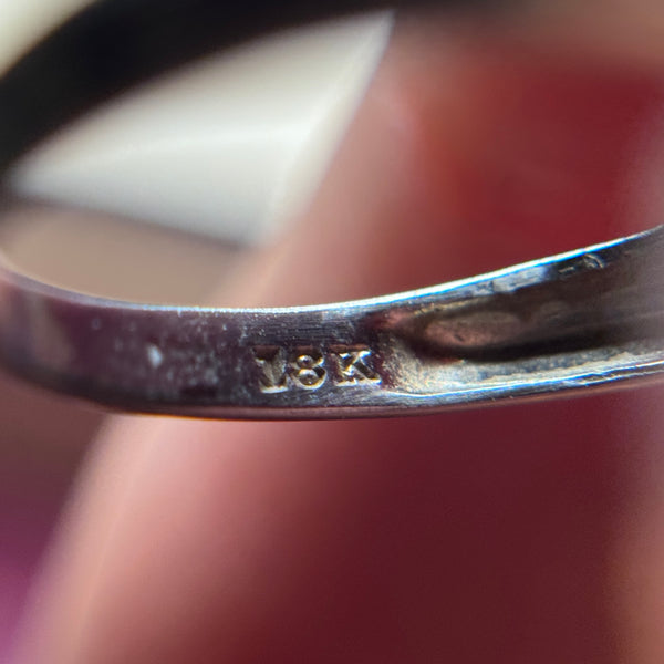 Vintage 18kt White Gold Carnelian + Diamond Ring