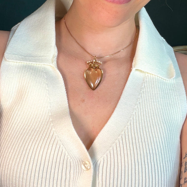 Rare Antique 10kt Gold Citrine Pearl Royal Heart Pendant