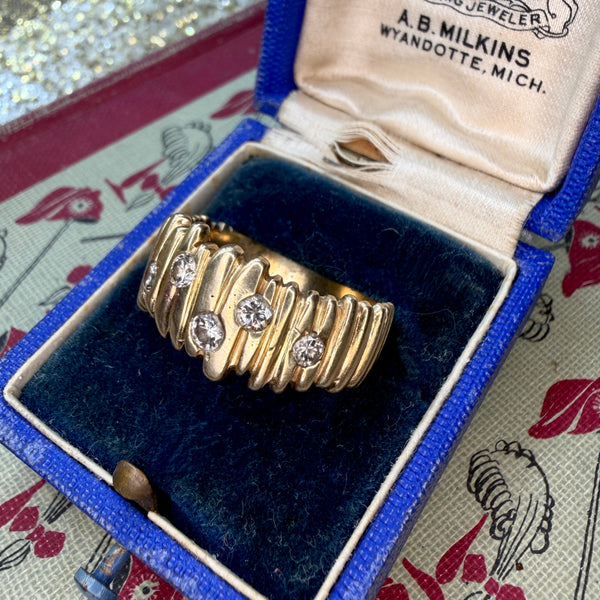 Vintage 14kt Gold Diamond Abstract Ring
