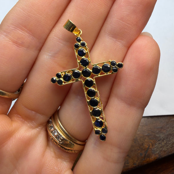 18kt Gold Reversible Gem Cross Pendant