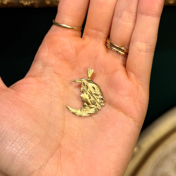 14kt Gold Girl in the Moon Pendant