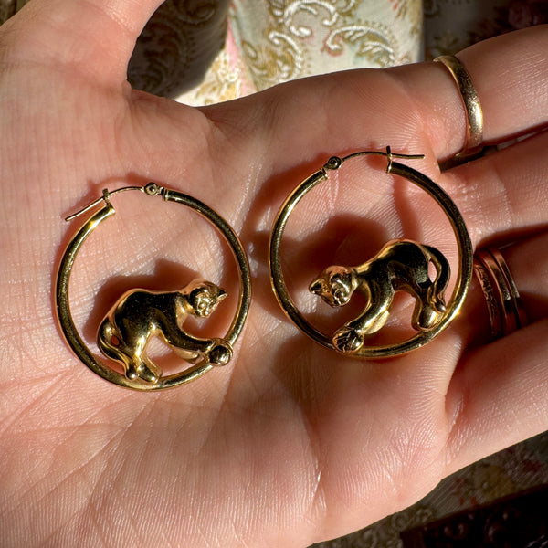 Estate 14kt Gold Kitty Cat Hoops