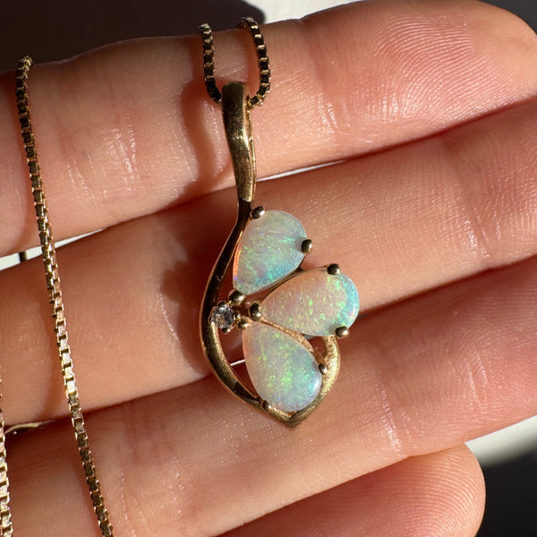 Estate 14kt Gold Opal Diamond Pendant