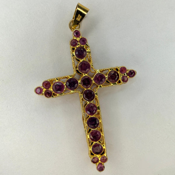 18kt Gold Reversible Gem Cross Pendant