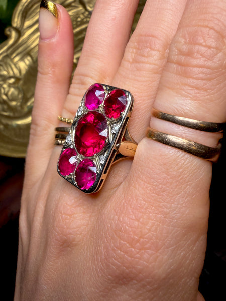 Early 1900’s Ruby + Diamond Cocktail Ring