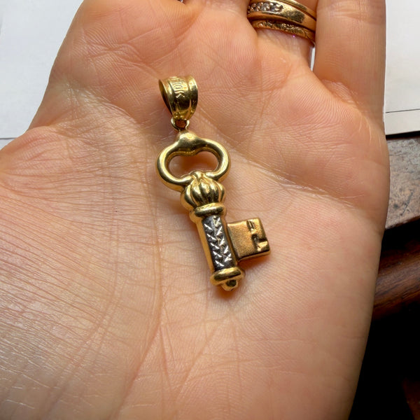 10kt Tri Gold Skeleton Key Pendant