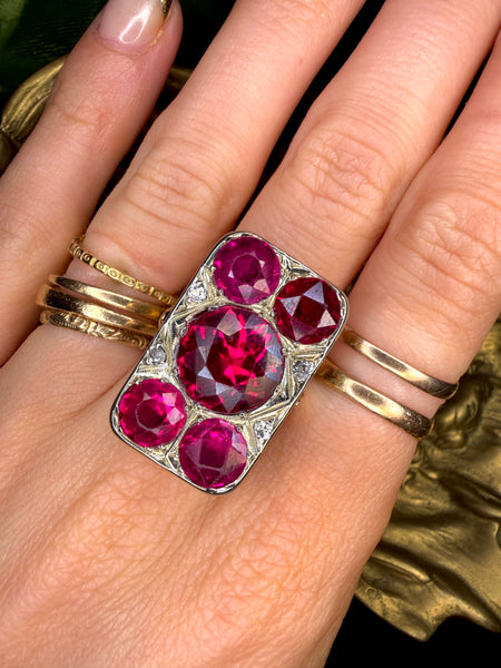 Early 1900’s Ruby + Diamond Cocktail Ring