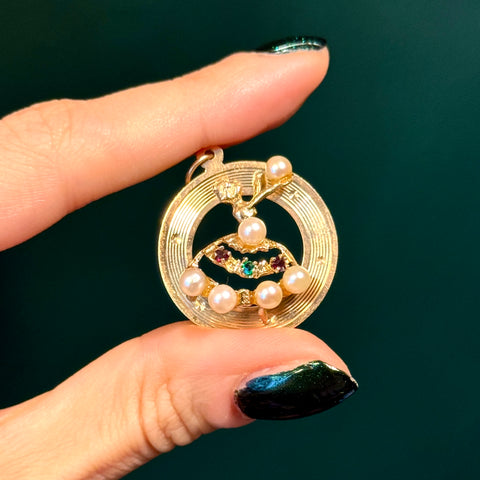 14kt Gold Medallion Gemstone Dancer Pendant
