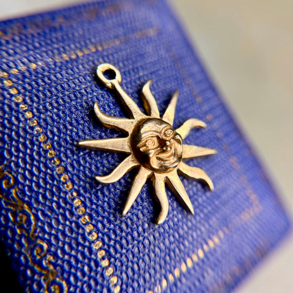 Unique Vintage 14kt Gold Anthropomorphic Sun Pendant