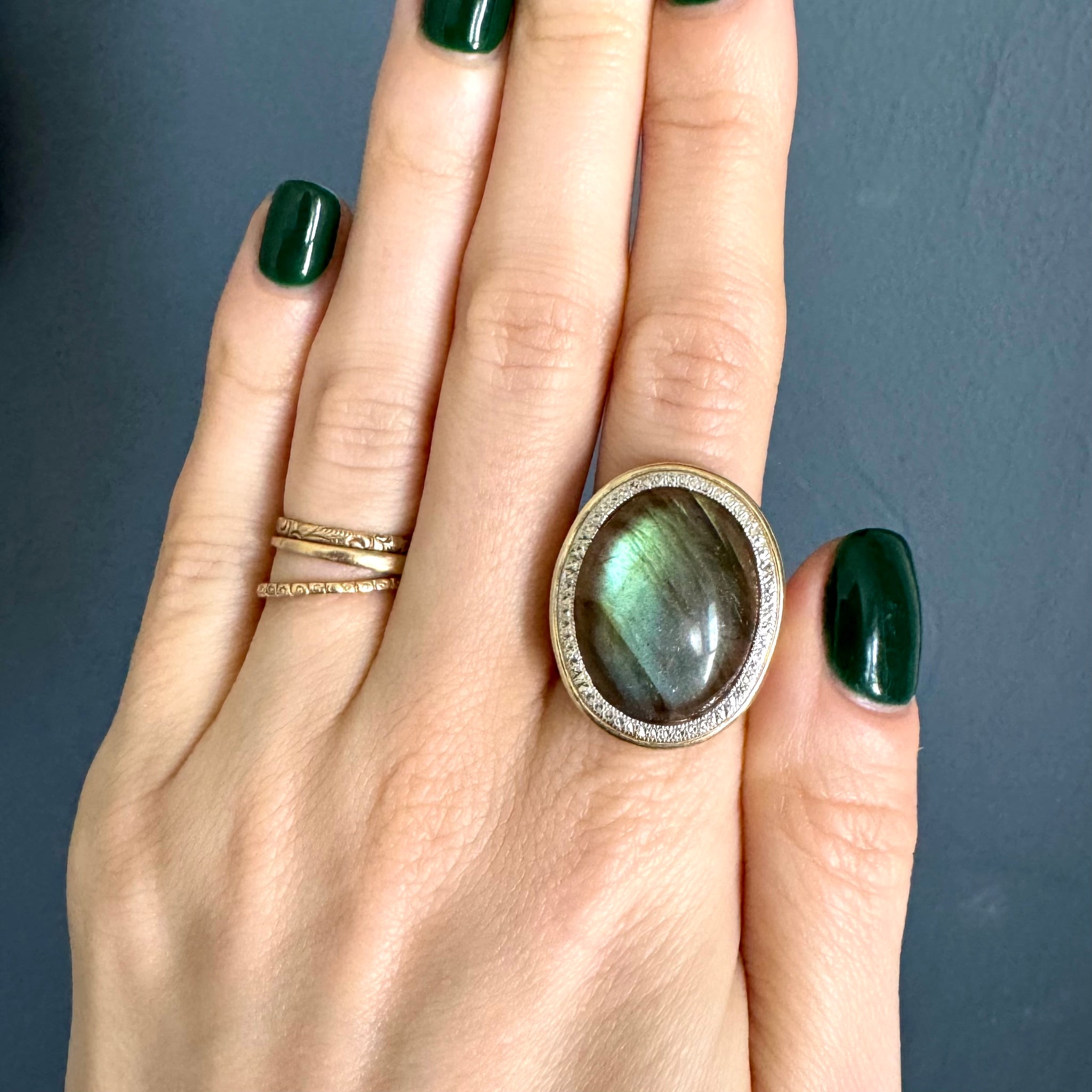 14kt Yellow Gold w/ White Gold Halo Labradorite Ring