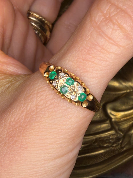 18ct Emerald Diamond Boat Ring