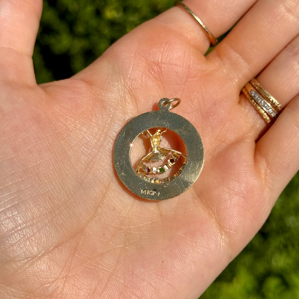 14kt Gold Medallion Gemstone Dancer Pendant