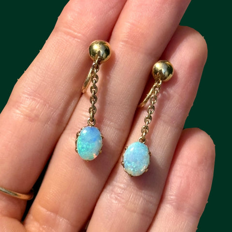 Antique 18kt Gold Opal Drop Screwback Earrings