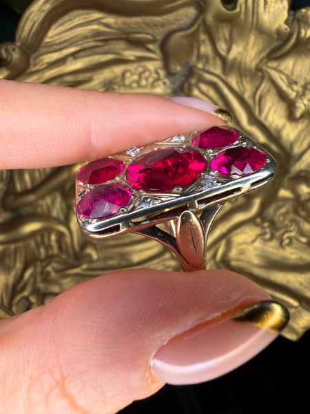 Early 1900’s Ruby + Diamond Cocktail Ring