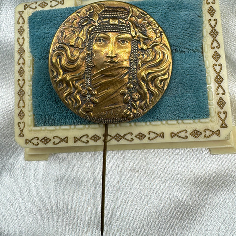 Vintage Brass Art Nouveau Goddess Stick Pin