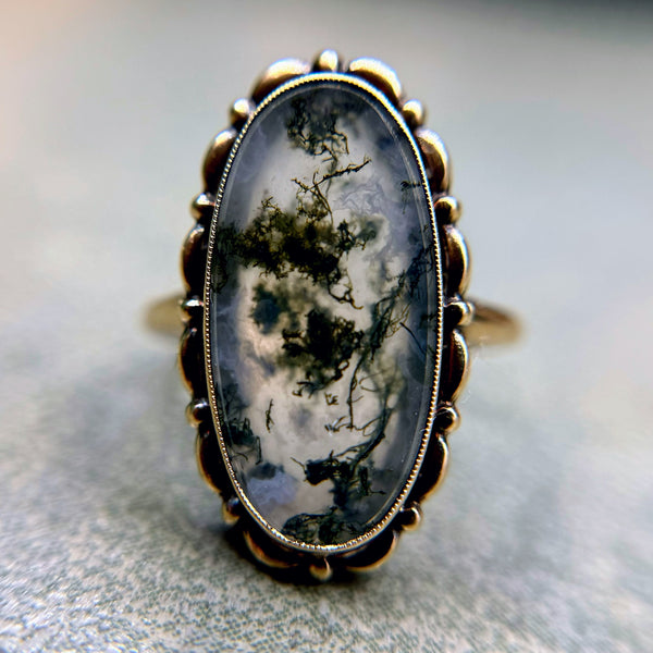 RARE Vintage 10kt Gold Moss Agate Ring