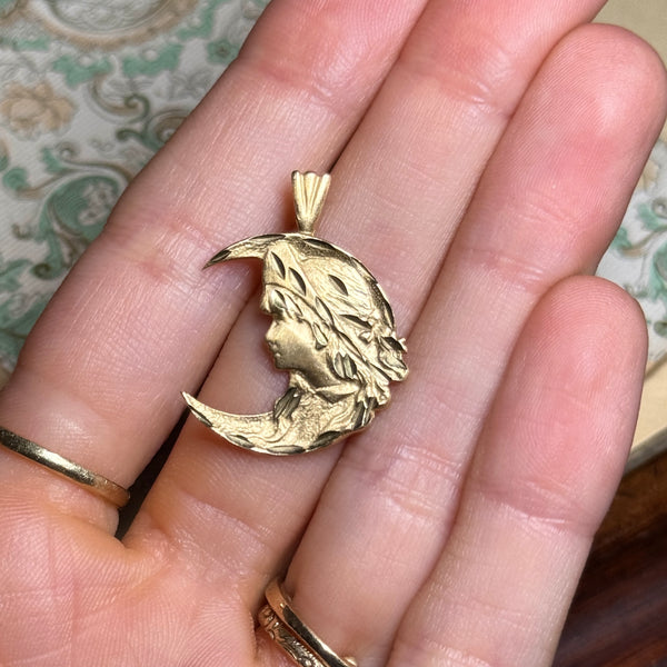 14kt Gold Girl in the Moon Pendant