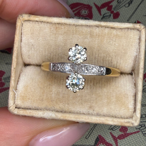 Antique 18ct Gold + Platinum Double Diamond Ring