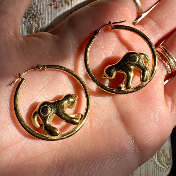 Estate 14kt Gold Kitty Cat Hoops
