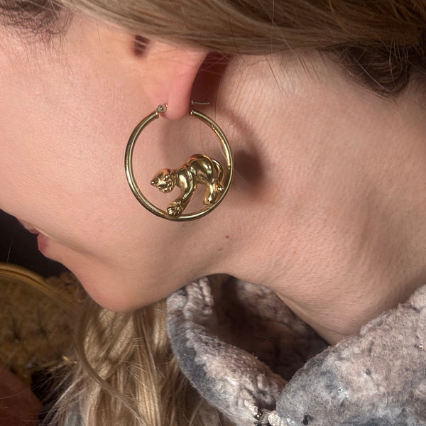 Estate 14kt Gold Kitty Cat Hoops