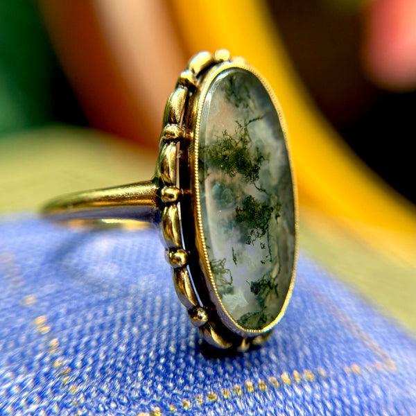 RARE Vintage 10kt Gold Moss Agate Ring