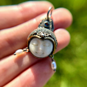 Sterling Silver Hand Carved Moon Goddess Pendant w/ 14kt Gold Accent