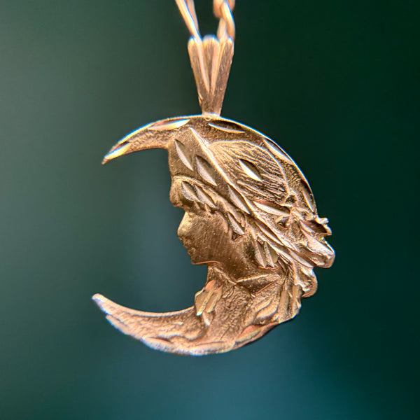 14kt Gold Girl in the Moon Pendant
