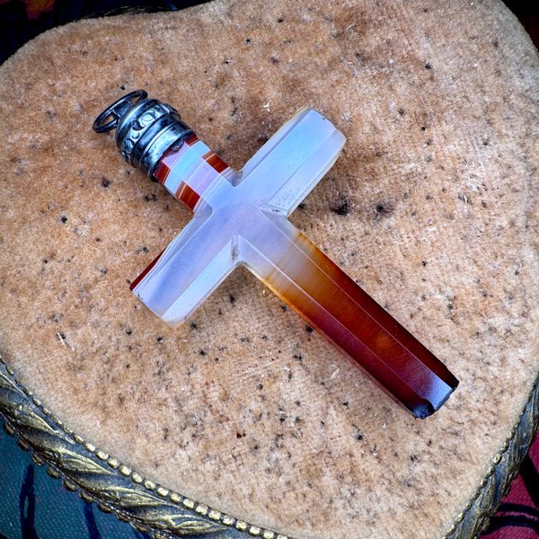 Victorian Banded Agate Pendant with Silver Findings