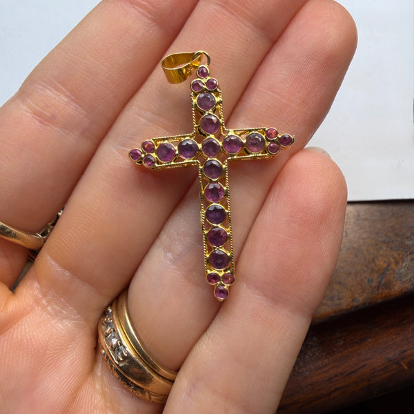 18kt Gold Reversible Gem Cross Pendant