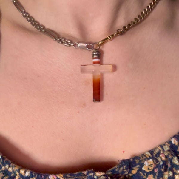 Victorian Banded Agate Pendant with Silver Findings