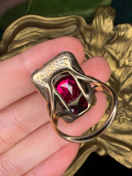 Early 1900’s Ruby + Diamond Cocktail Ring