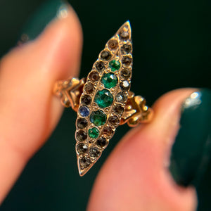 Antique 10kt Rosey Gold Glass Gem Navette Ring
