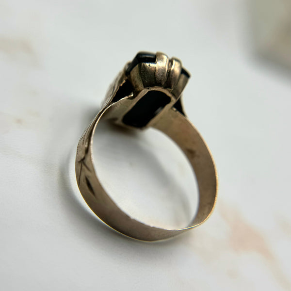 Antique 8kt Gold Carved Hematite Soldier Ring