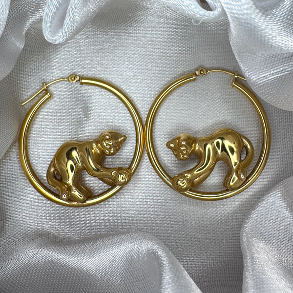 Estate 14kt Gold Kitty Cat Hoops