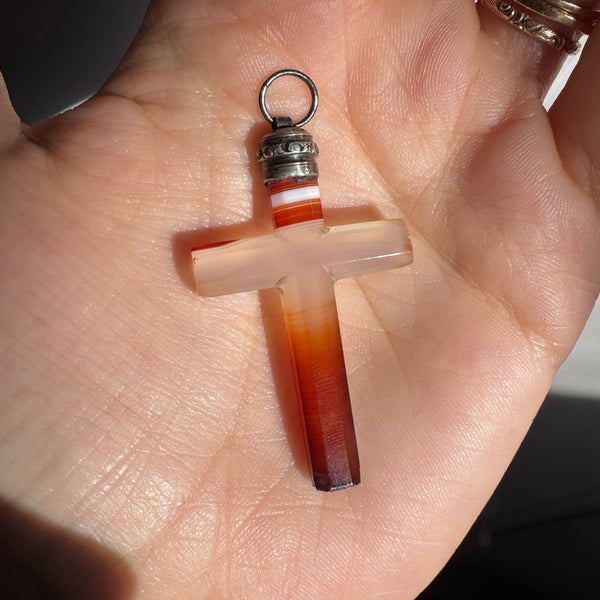 Victorian Banded Agate Pendant with Silver Findings