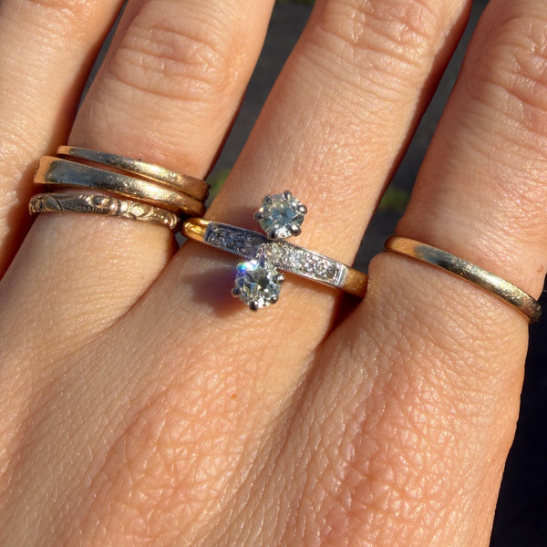 Antique 18ct Gold + Platinum Double Diamond Ring