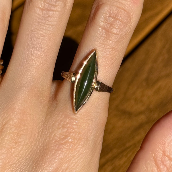 Vintage 10kt Gold Jade Navette Ring