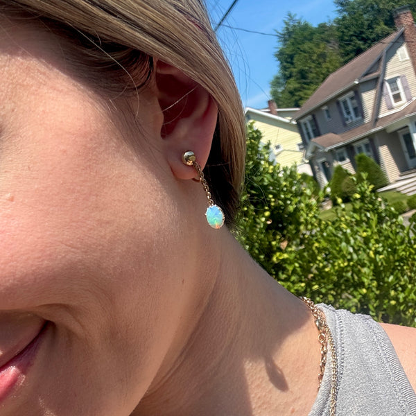 Antique 18kt Gold Opal Drop Screwback Earrings