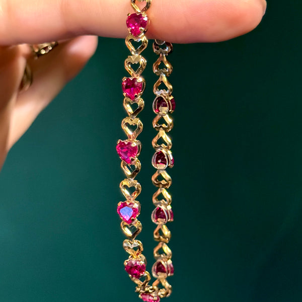 Vintage 10kt Gold Synthetic Ruby Bracelet