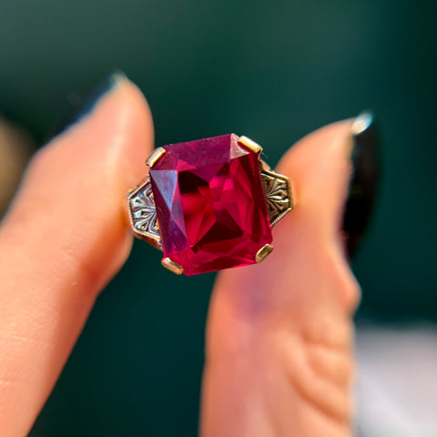 10kt Gold Synthetic Ruby Ring