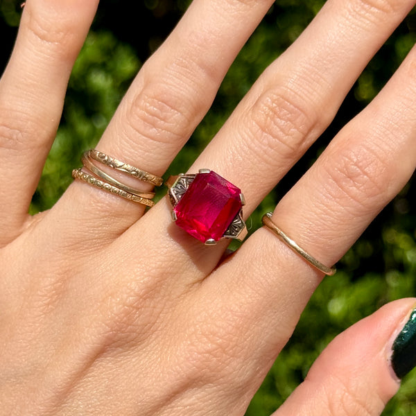 10kt Gold Synthetic Ruby Ring