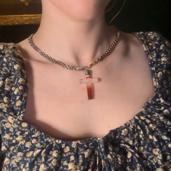 Victorian Banded Agate Pendant with Silver Findings